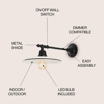 Bonner 12" Farmhouse Industrial Indoor/Outdoor Iron LED Victorian Arm Outdoor Sconce - JONATHAN Y